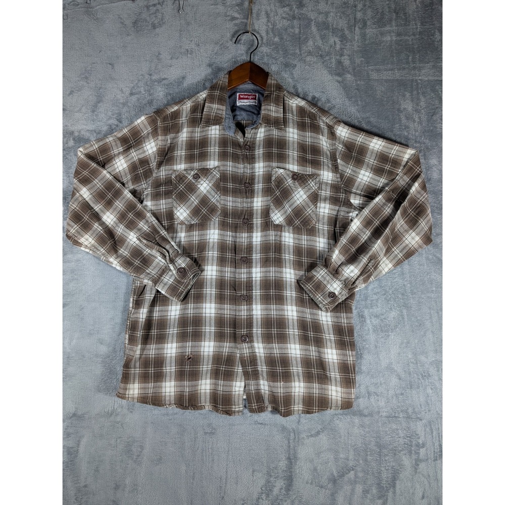 Wrangler Mens Brown Plaid Flannel Button Down Shirt‎ Long Sleeve Size M RN130273